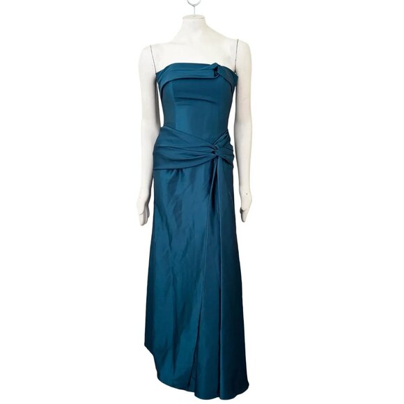 NWT VTG JESSICA MCCLINTOCK Drop Waist Strapless Formal Satin Gown in Teal SZ 4 - Picture 12 of 12